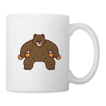 Bär im Fitnessstudio mit Kurzhanteln - Tasse - Weiß - Rechts