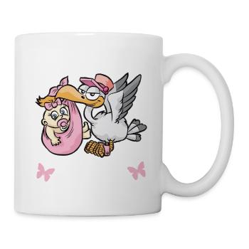 Mädchen Tochter Klapperstorch Schwangerschaft pink - Tasse - Weiß - Rechts