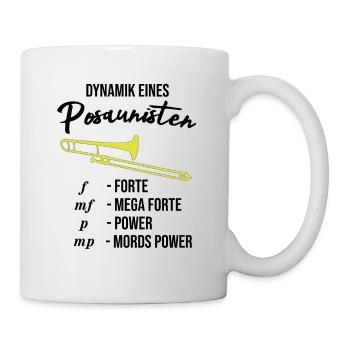 Lustiges Posaune Design, Dynamik eines Posaunisten - Tasse - Weiß - Rechts