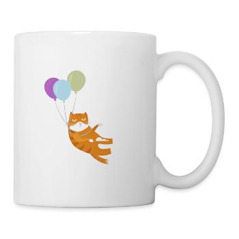 Lustige Katze Kater Miau Fliegt Mit Ballon - Tasse - Weiß - Rechts
