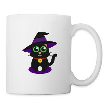 Süße Katze Mieze Miau Hexenhut Hexe Zaubern - Tasse - Weiß - Rechts