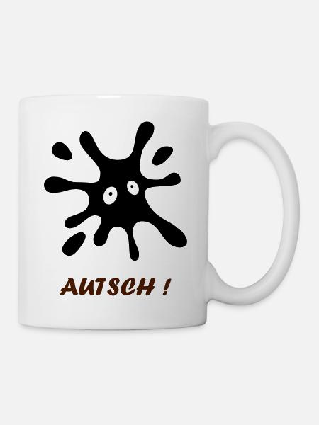 schwarzer Fleck mit Augen - Autsch - Tasse - Weiß