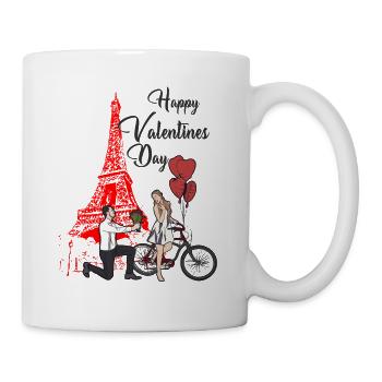 Saint Valentin Paris fleurs Tour Eiffel amour coeurs - Mug blanc - blanc - Droite