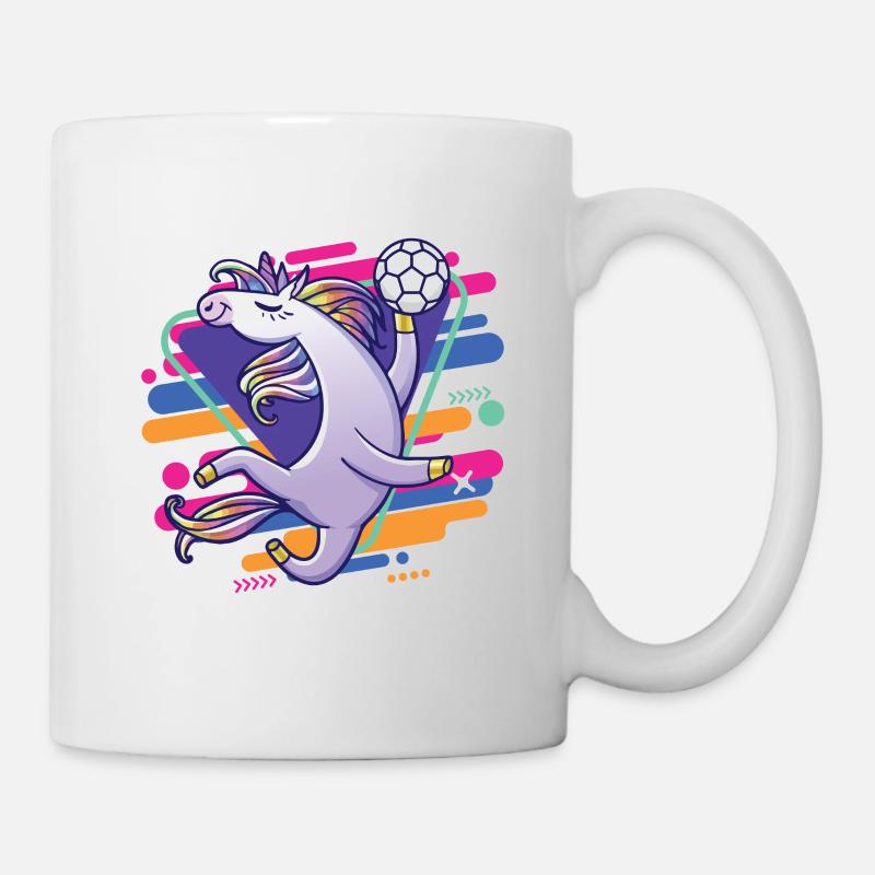 lustiger cooler handballspielende einhorn - Tasse - Weiß