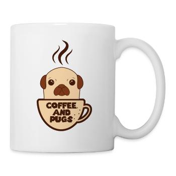 Kaffee Mops T-Shirt - Kaffee und Möpse Geschenk - Tasse - Weiß - Rechts