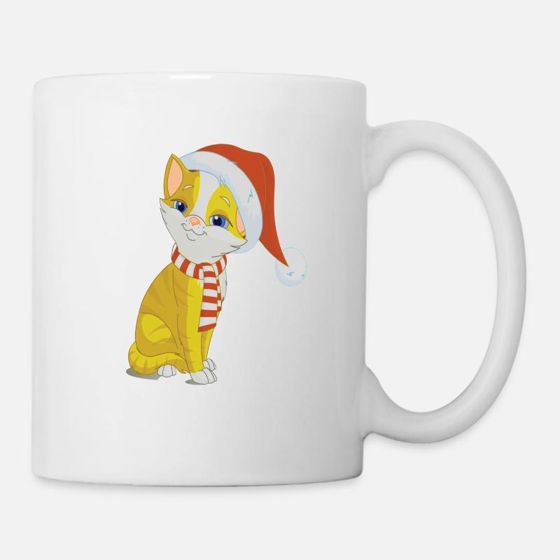 Chat de Noël jaune avec bonnet & écharpe - Mug blanc - blanc