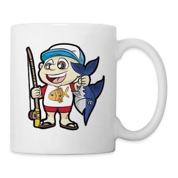 Glücklicher Angler Sohn Fisch Angel Fischer Comic - Tasse - Weiß - Rechts