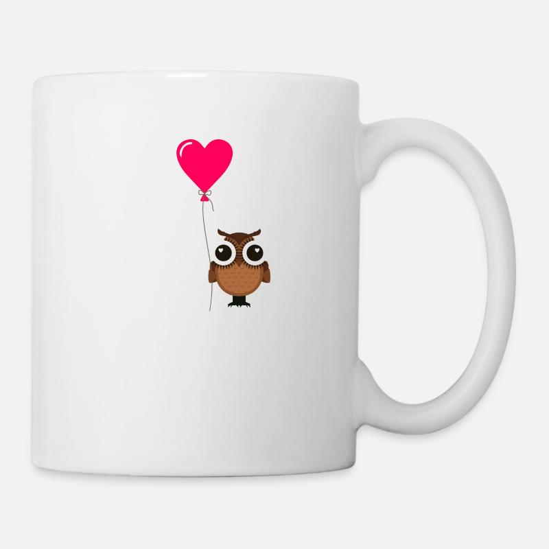 Eule auf Halb Mond mit Herz Luftballon Ballon - Tasse - Weiß