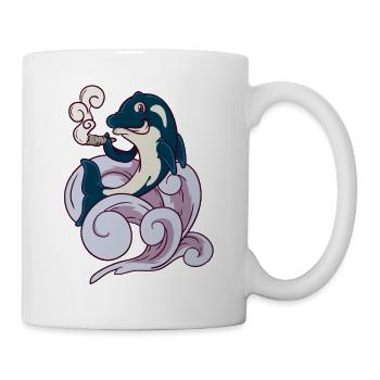 Lustiger Vaping Kiffer Orca Wal Raucher Joint - Tasse - Weiß - Rechts