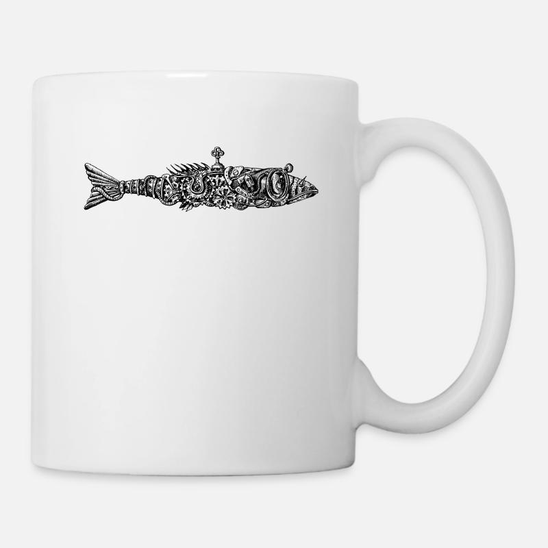 Steampunk Fish w / Wind Up Key Uhrwerk - Tasse - Weiß