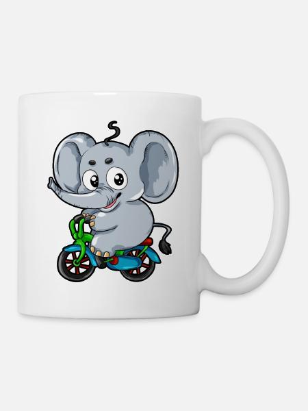 Elefant auf Fahrrad Cartoon Comic Dreirad Kinder - Tasse - Weiß