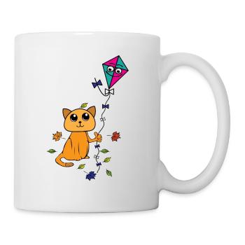 Katze lässt im Frühling , Herbst Drachen steigen - Tasse - Weiß - Rechts