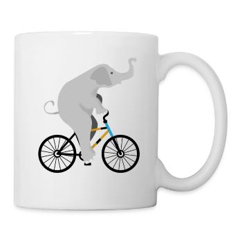 Elephant is riding on his bike - Mug - white - Right