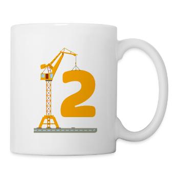 Camion de grue de pelle de chantier d'anniversaire de 2 deuxième anniversaire - Mug blanc - blanc - Droite