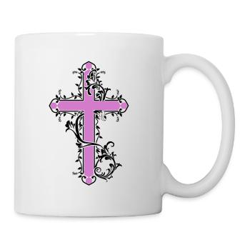 Kreuz mit Blumen Ranken Gott Kirche Jesus - Tasse - Weiß - Rechts