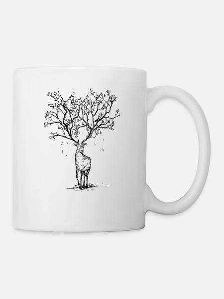 Bois de cerf arbre illustration forêt cadeau - Mug blanc - blanc