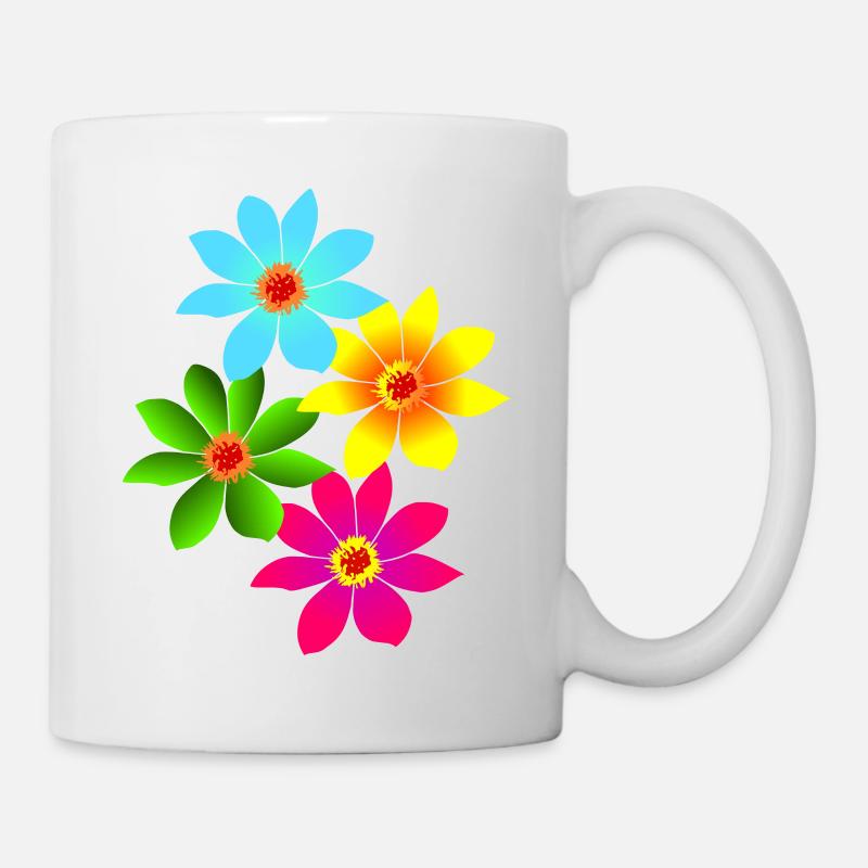 bunte Blumen, Blüten, farbenfroher Blumenstrauß - Tasse - Weiß