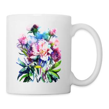 Aquarell PFINGSTROSEN Blumen flower peony - Tasse - Weiß - Rechts