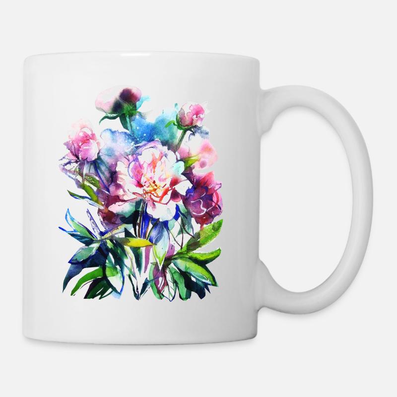 Aquarelle PFURSTROSEN Fleur fleur peony - Mug blanc - blanc
