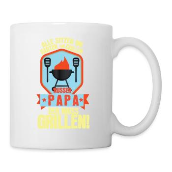 Tout le monde s’assois dans le jardin, sauf papa, - Mug blanc - blanc - Droite