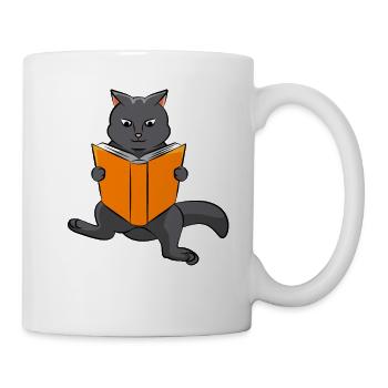 Katze Kätzchen Buch Lesen Bücherwurm Geschenk - Tasse - Weiß - Rechts