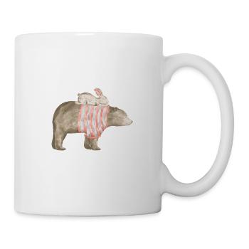 Cute bunnies bear friends watercolor watercolor - Mug - white - Right