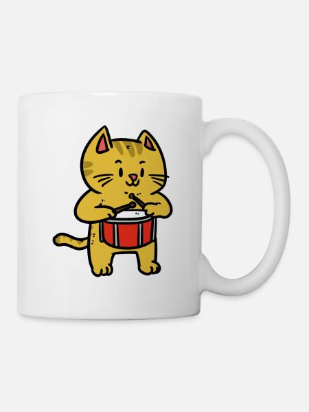 Musik Katze Instrument Trommel Lärm Laut Kind - Tasse - Weiß