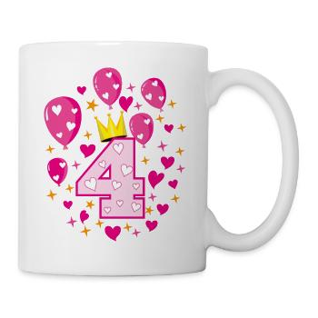 04 4 Geburtstag Mädchen Luftballons Krone Sterne - Tasse - Weiß - Rechts