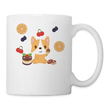 Corgi - Corgi T-shirt - Chiot - Manger - Gourdant - Mug blanc - blanc - Droite