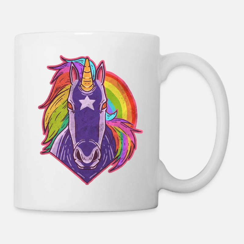 Licorne sauvage aux couleurs de l'arc-en-ciel et étoile - Mug blanc - blanc