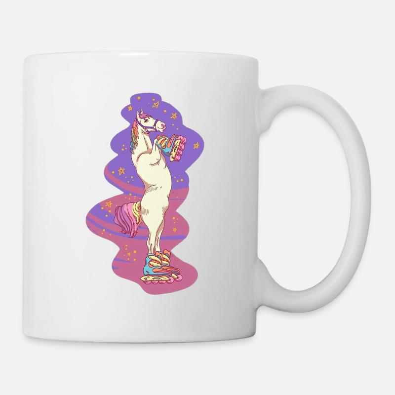 Unicorn with inline skaters Pink stars rainbow - Mug - white