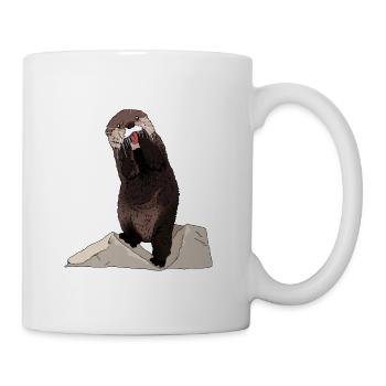 Idée de cadeau loutre avec pierre et poisson - Mug blanc - blanc - Droite