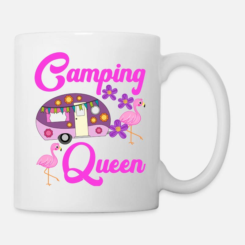 Camping Queen Flamingo Caravan Camper Gift - Mug - white