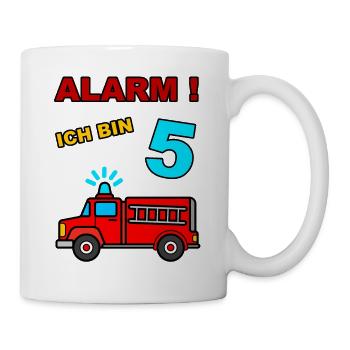 5. GEBURTSTAG ROTES FEUERWEHRAUTO ALARM GESCHENK - Tasse - Weiß - Rechts