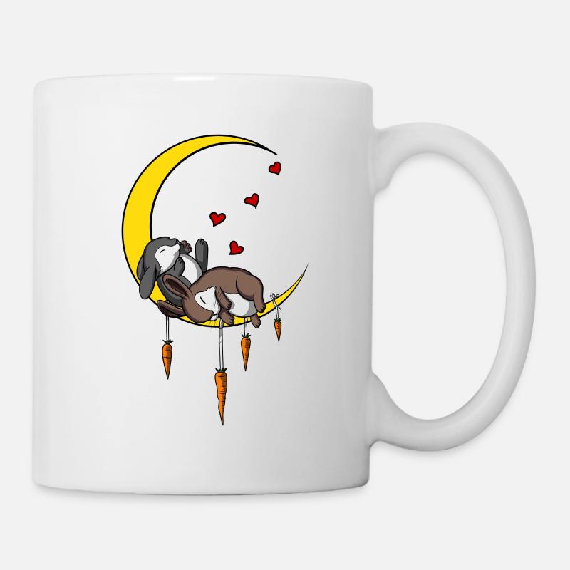 Cute Rabbits On The Moon - Mug - white