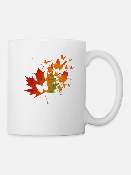 Blätter Laub Wald Herbst Schmetterling Geschenk - Tasse - Weiß
