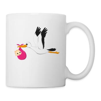 Stork flying with baby girl gift - Mug - white - Right