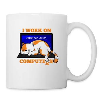 Katze und Computer, die Programmierergeschenk zerhacken - Tasse - Weiß - Rechts