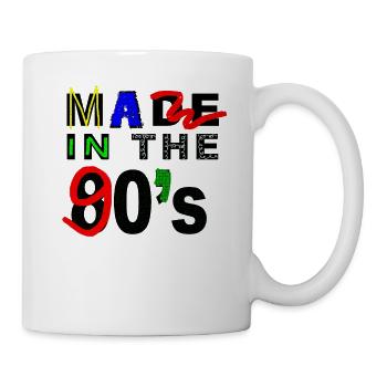 Ü30 Ü40 saying Made in 80's crossed out 90's - Mug - white - Right