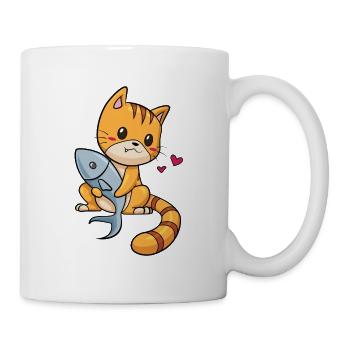 Katze mit Fisch - Tasse - Weiß - Rechts