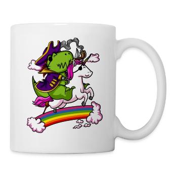 Licorne à cheval sur un pirate de dinosaures T-Rex - Mug blanc - blanc - Droite