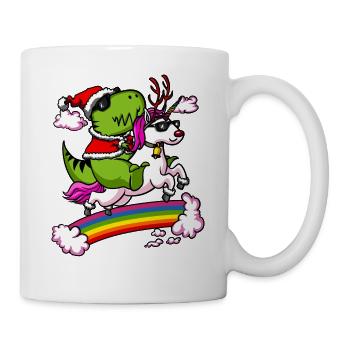 T-Rex Dinosaur Santa Riding Unicorn Christmas - Mug - white - Right