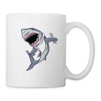 grand requin blanc avec couteau, fourchette et tablier - Mug blanc - blanc - Droite