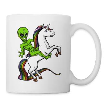 Space Alien Riding Unicorn UFO Cosmic - Tasse - Weiß - Rechts