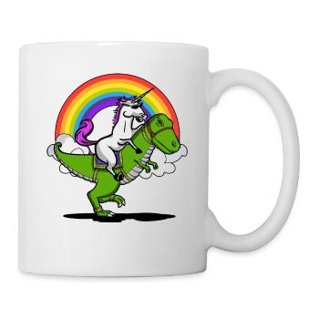 Einhorn Reiten T-Rex Dinosaurier Magischer Regenbogen - Tasse - Weiß - Rechts