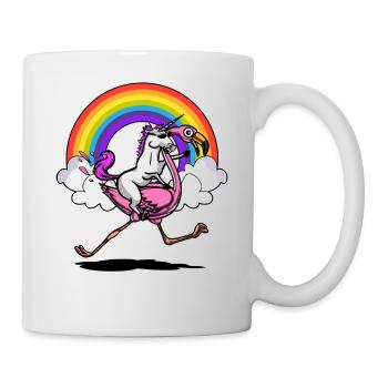 Einhorn Reiten Flamingo Vogel Magisch - Tasse - Weiß - Rechts