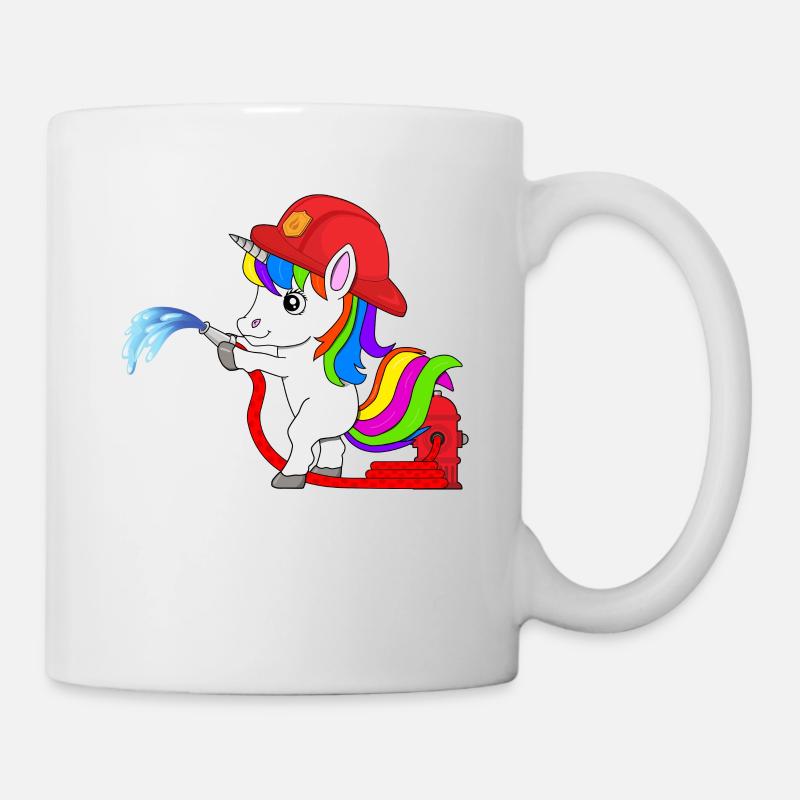 Pompier Licorne avec tuyau d'incendie pour enfants - Mug blanc - blanc