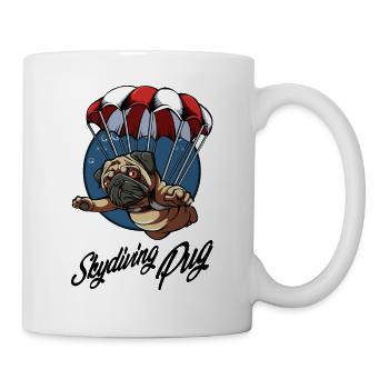 Fallschirmspringen Mops Hundeliebhaber Geschenk - Tasse - Weiß - Rechts