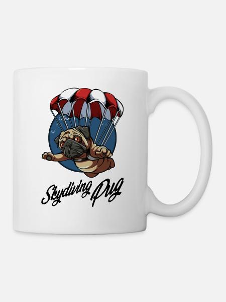 Fallschirmspringen Mops Hundeliebhaber Geschenk - Tasse - Weiß