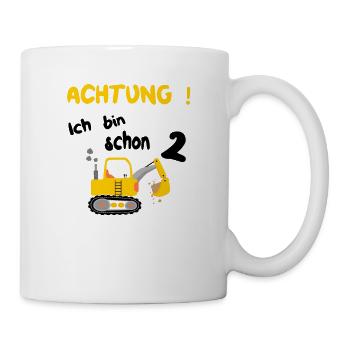 Achtung 2 Baustelle Bagger Geburtstag geschenk - Tasse - Weiß - Rechts